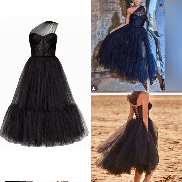 Milla Dresses & Skirts - Milla Black One-Shoulder Cocktail Mesh Tulle Luxurious A-line midi Dress